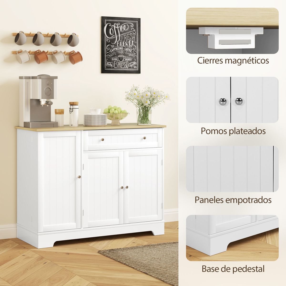 Aparador-Mirlo-Homcom-3-puertas-con-cajon-blanco-natural-83x105x40-cm