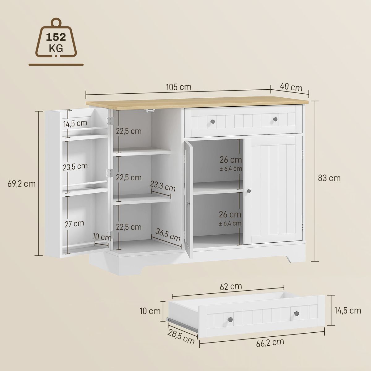 Aparador-Mirlo-Homcom-3-puertas-con-cajon-blanco-natural-83x105x40-cm-medidas