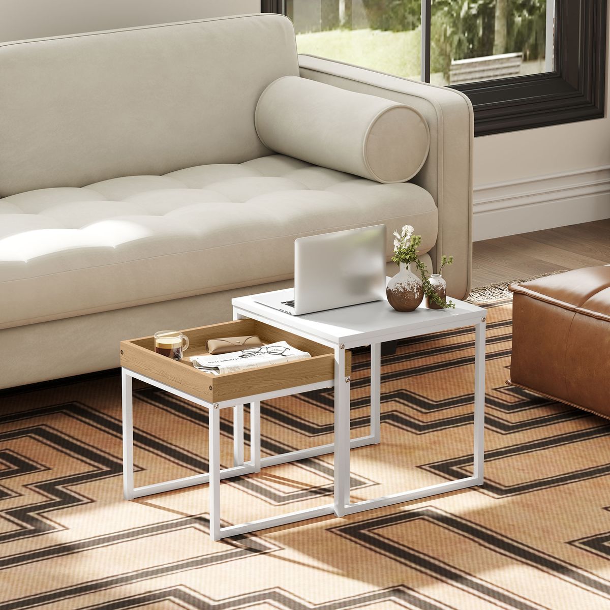 Set-de-2-mesas-nido-Cassy-Homcom-blanco-natural-45x45x45-cm