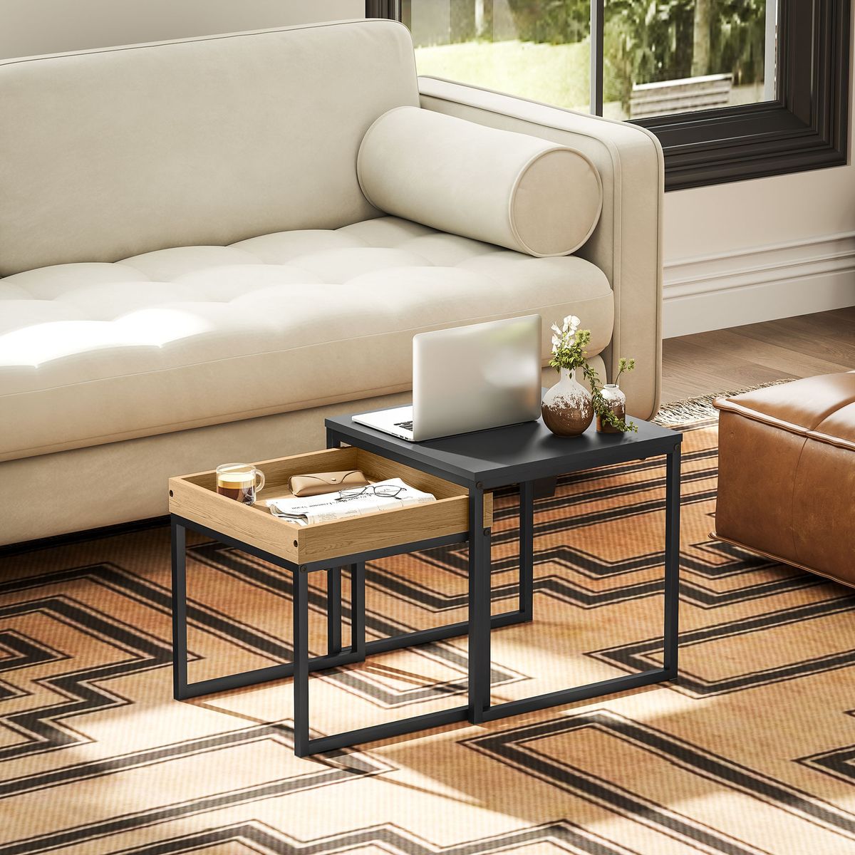 Set-de-2-mesas-nido-Cassy-Homcom-negro-natural-amientada-dos-