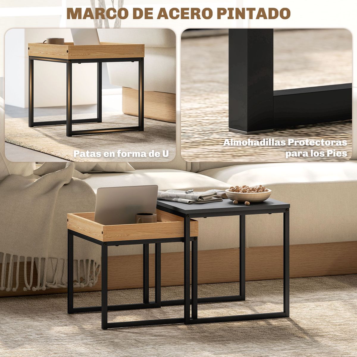 Set-de-2-mesas-nido-Cassy-Homcom-negro-natural