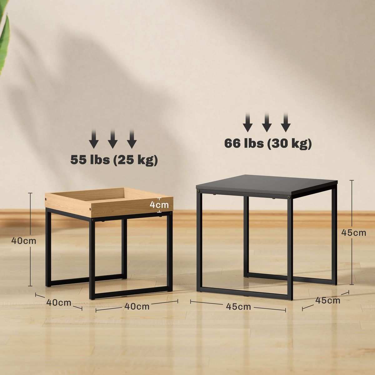 Set-de-2-mesas-nido-Cassy-Homcom-negro-natural-medidas
