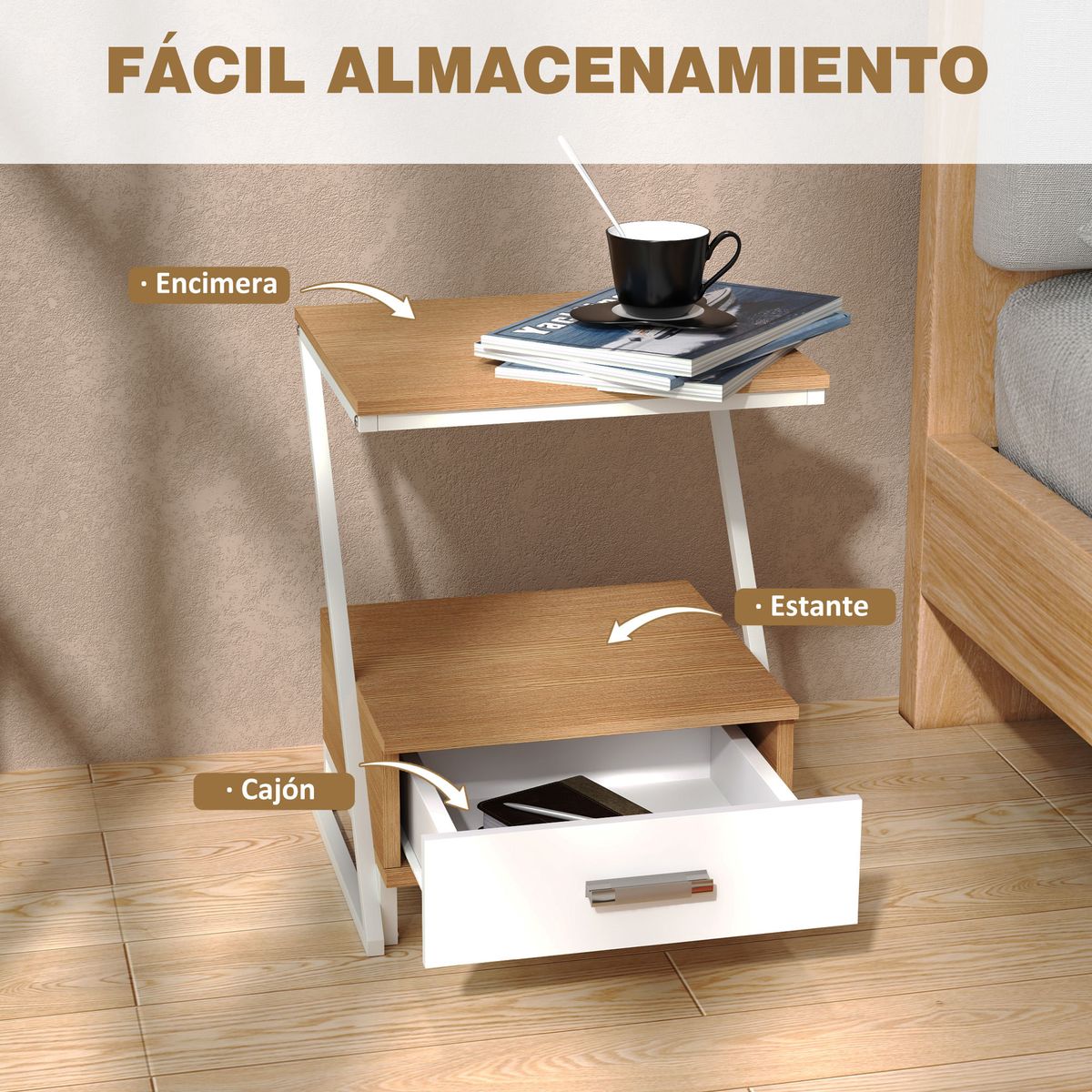 Pack-de-2-mesas-auxiliares-Girasol-Homcom-caracteristicas
