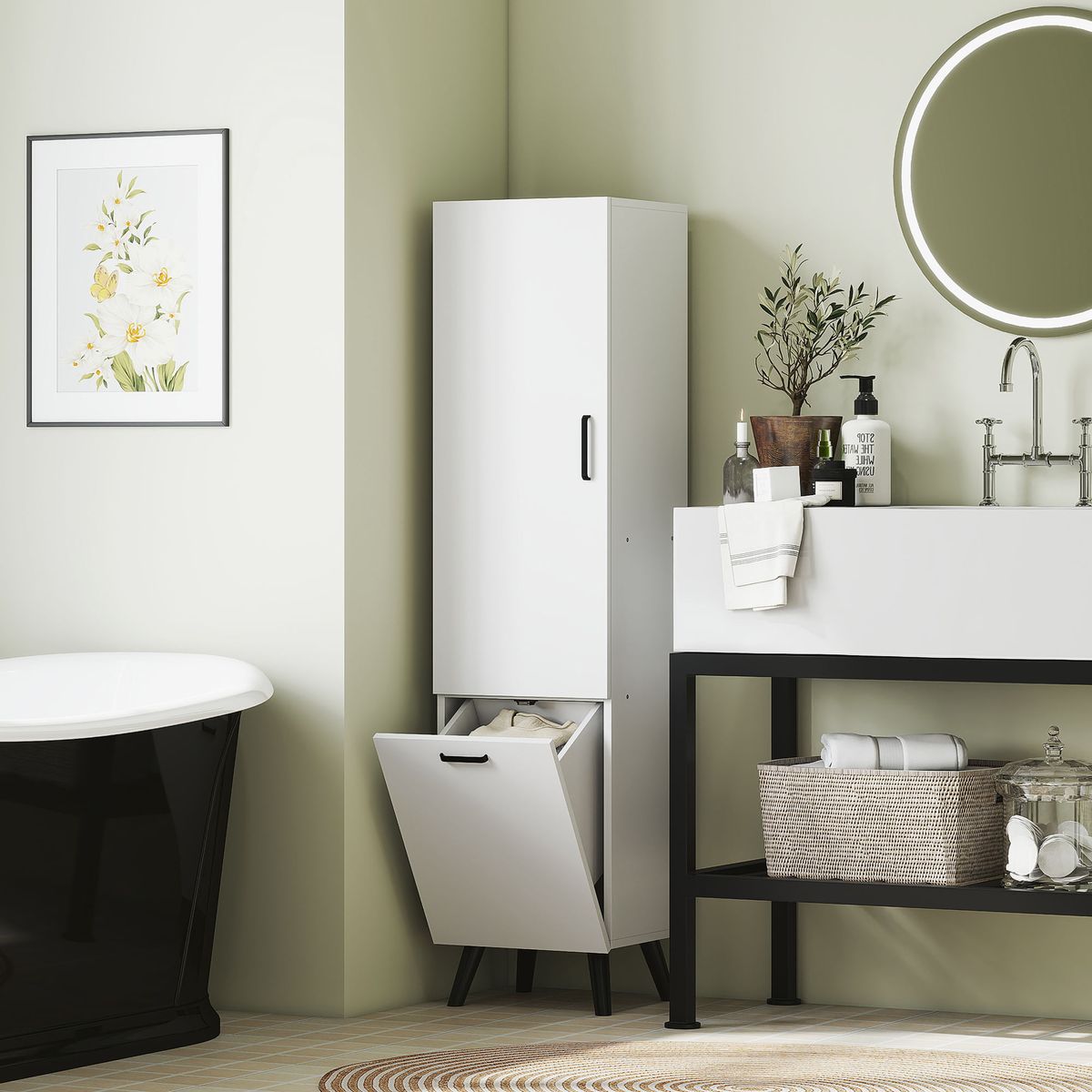 Armario-alto-de-baño-Elite-Homcom-2-puertas-blanco-144x35x315-cm