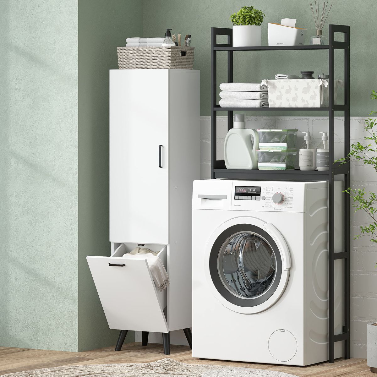 Armario-alto-de-baño-Elite-Homcom-2-puertas-blanco-144x35x315-cm