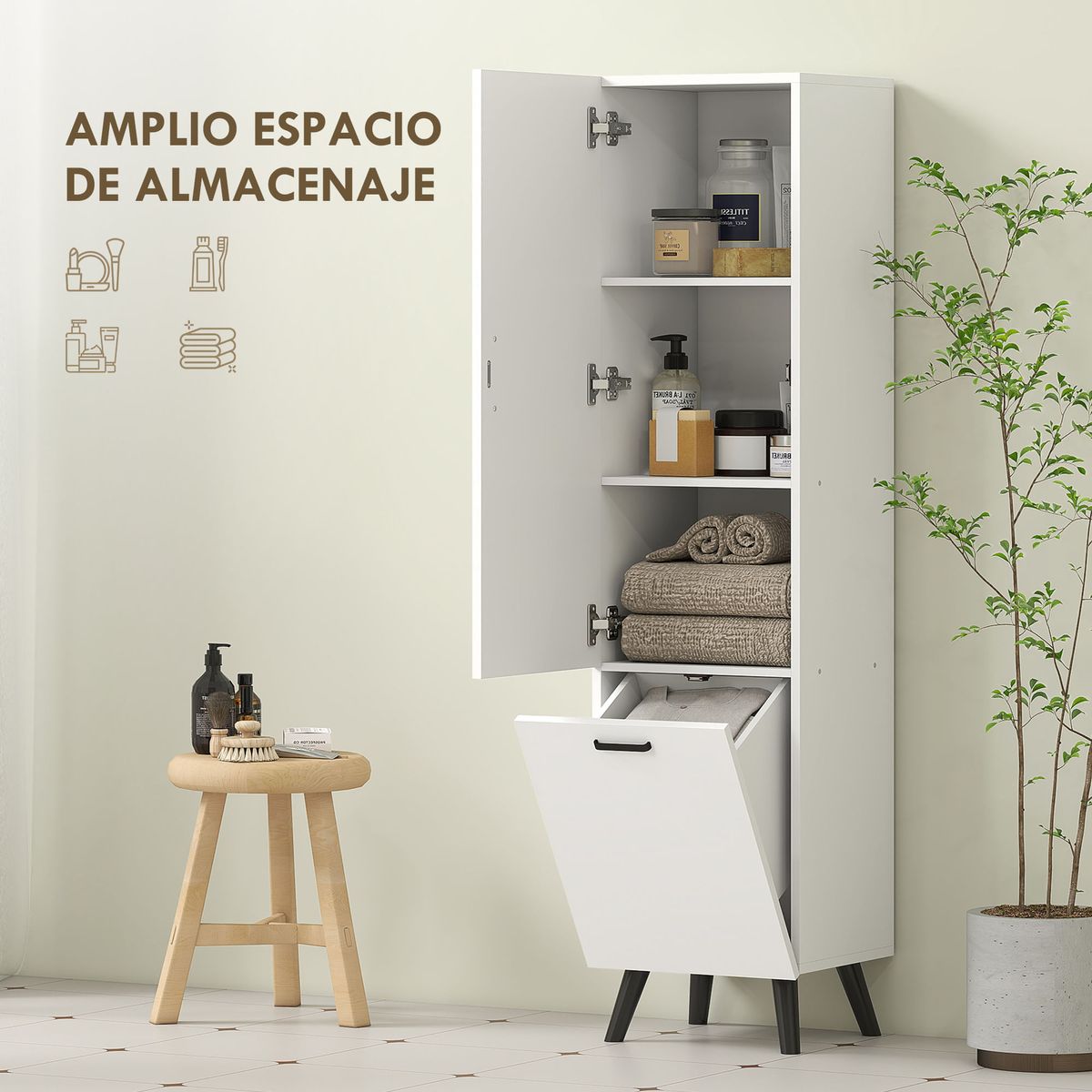 Armario-alto-de-baño-Elite-Homcom-2-puertas-blanco-144x35x315-cm