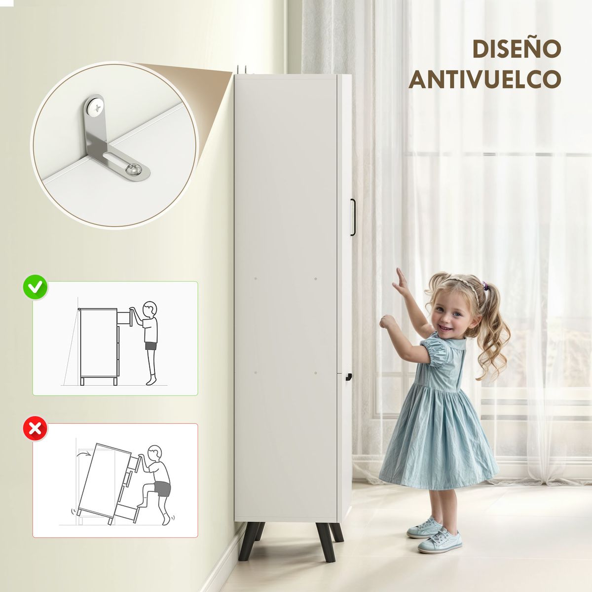 Armario-alto-de-baño-Elite-Homcom-2-puertas-blanco-144x35x315-cm