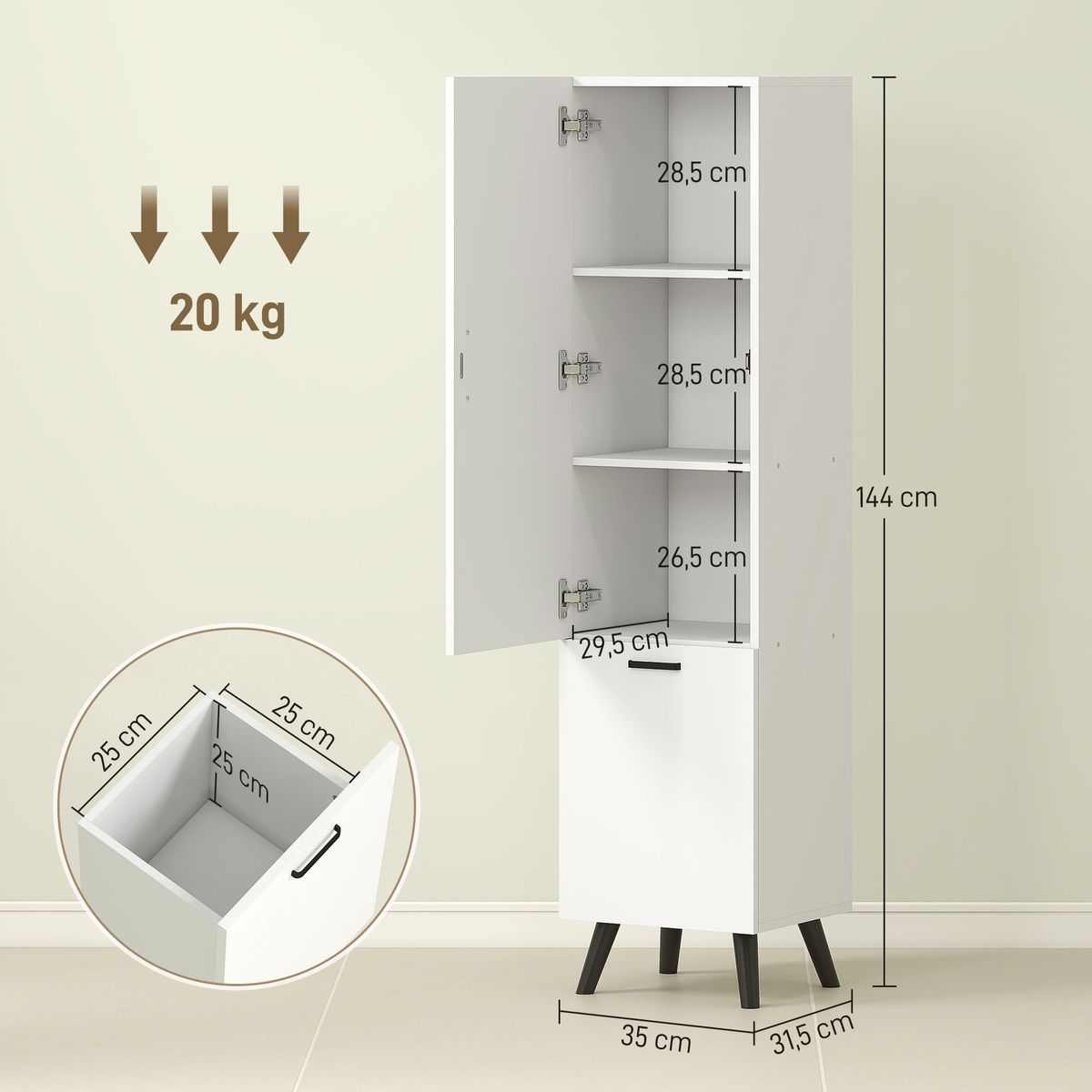 Armario-alto-de-baño-Elite-Homcom-2-puertas-blanco-144x35x315-cm