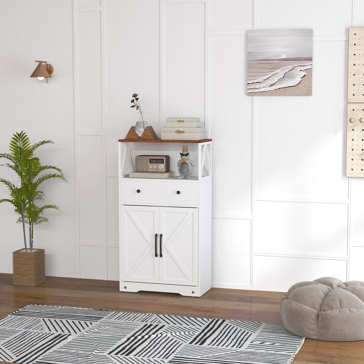 Aparador-Barnet-Homcom-2-cajones---4-estantes-blanco-108x60x31cm