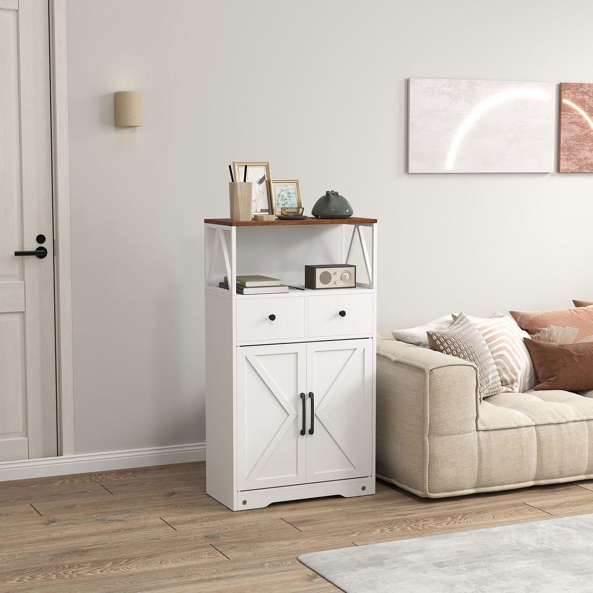 Aparador-Barnet-Homcom-2-cajones---4-estantes-blanco-108x60x31cm