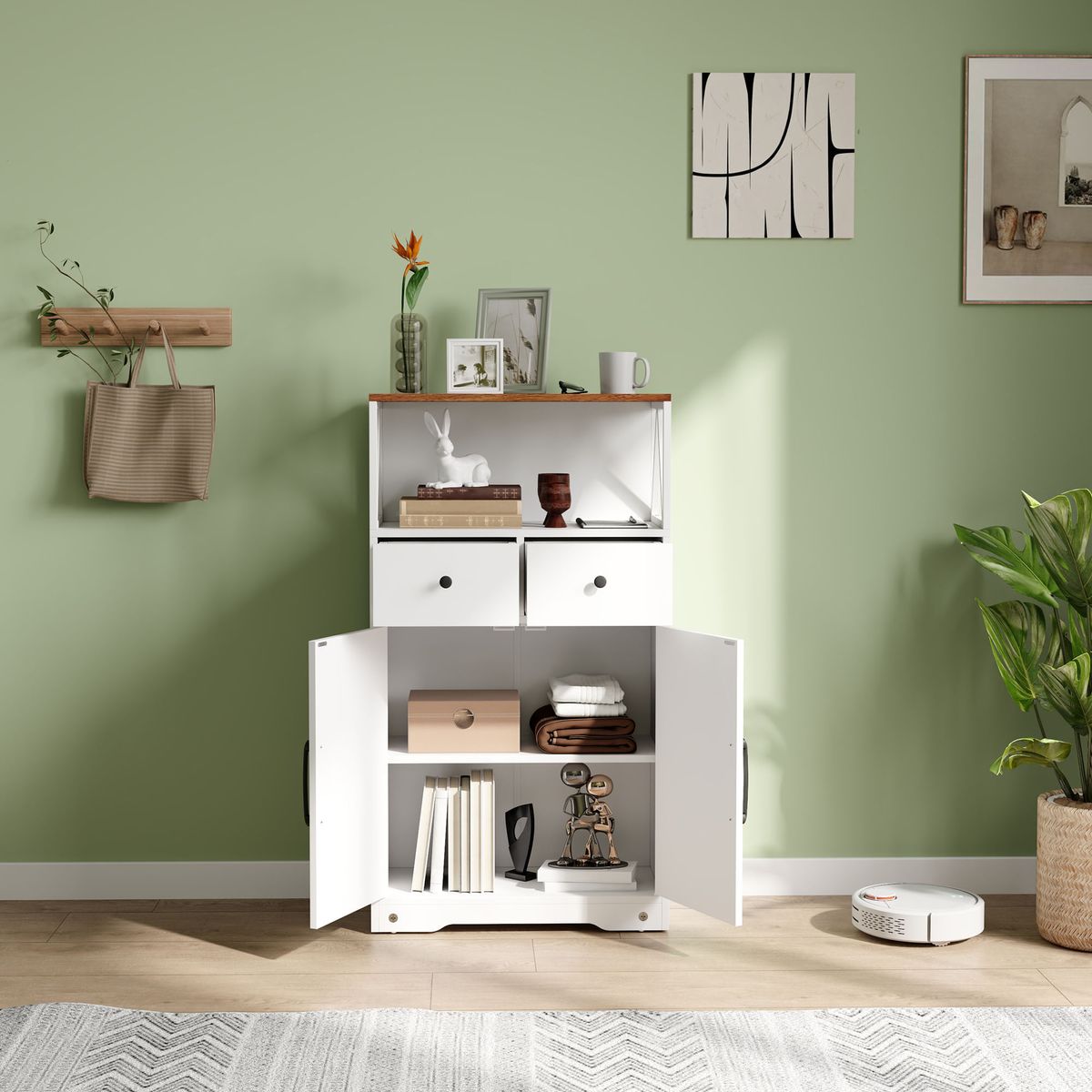 Aparador-Barnet-Homcom-2-cajones---4-estantes-blanco-108x60x31cm