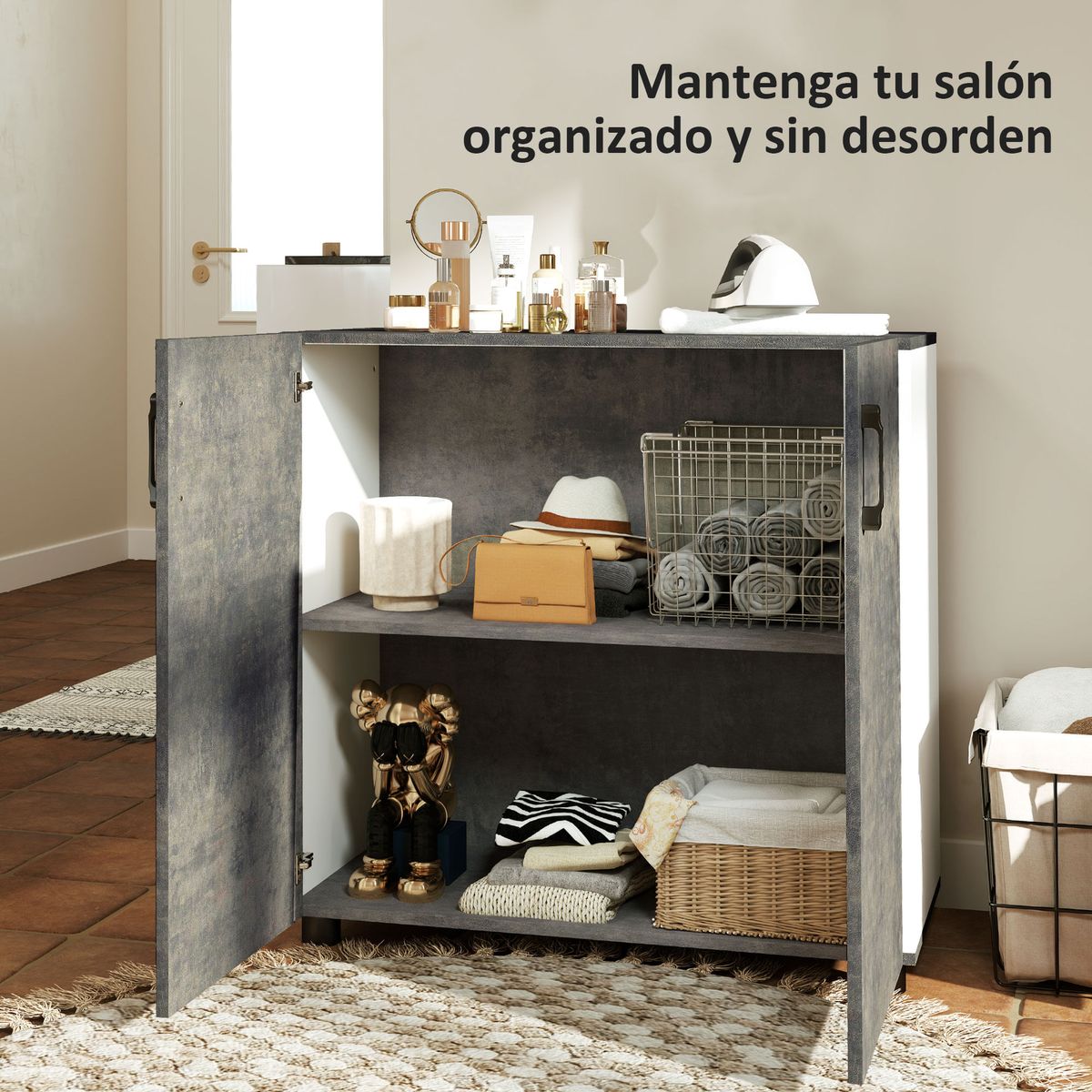 Aparador-Liora-Homcom-2-puertas-gris-80x80x37-cm