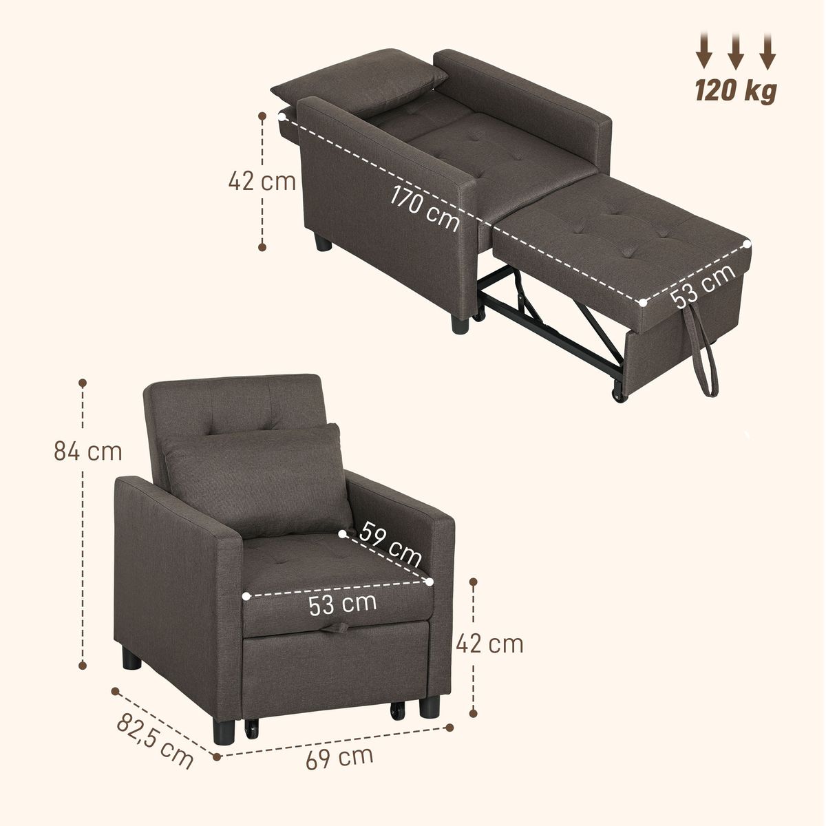 Sofa-cama-Einar-Homcom-1-plaza-con-brazos-negro-84x69x82.5-cm