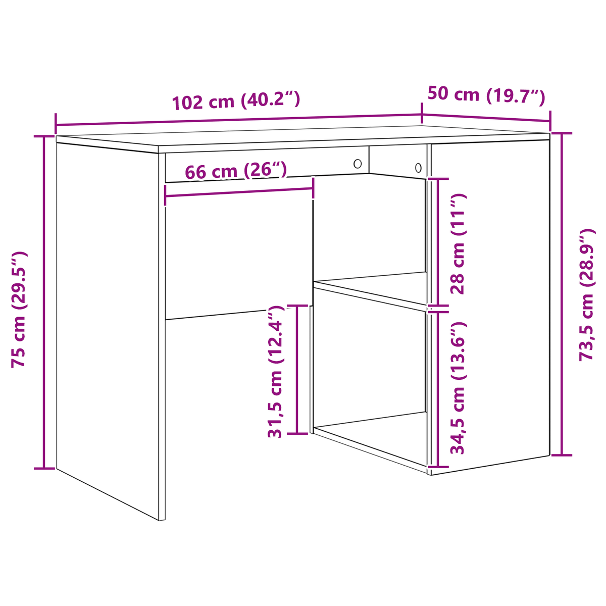 Escritorio-Burdeos-2-compartimentos-abiertos-roble-735x102x50-cm