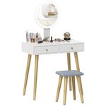 Tocador-Chloe-Homcom-espejo-LED---2-cajones---taburete-blanco-133x80x43-cm