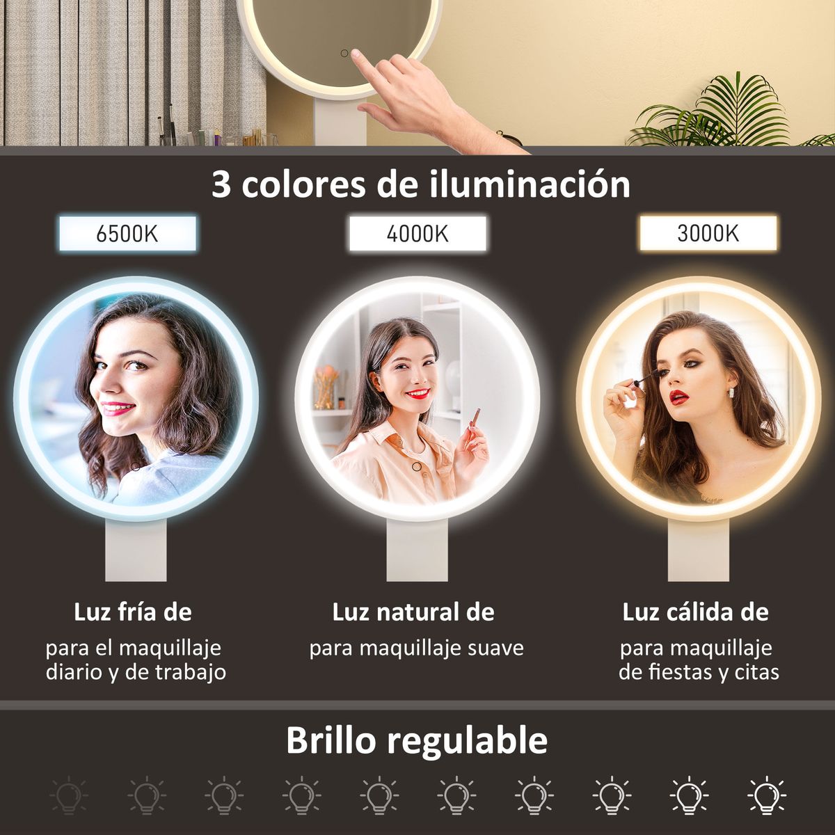 Tocador-Chloe-Homcom-espejo-LED---2-cajones---taburete-blanco-133x80x43-cm
