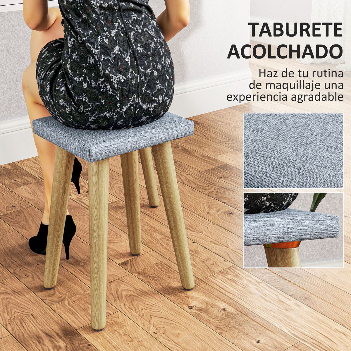 Tocador-Chloe-Homcom-espejo-LED---2-cajones---taburete-blanco-133x80x43-cm