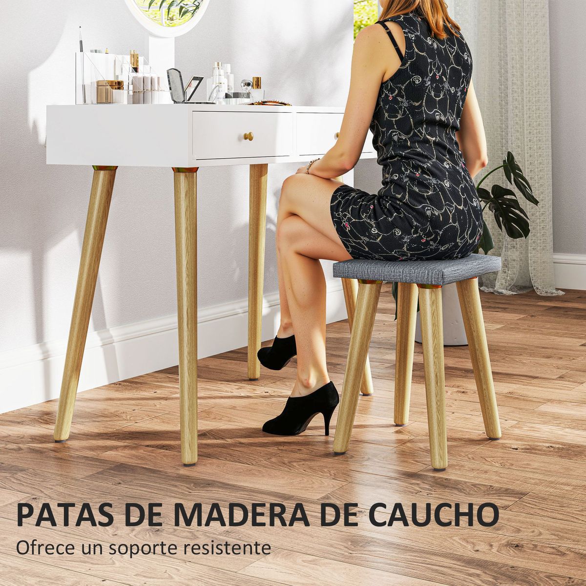 Tocador-Chloe-Homcom-espejo-LED---2-cajones---taburete-blanco-133x80x43-cm