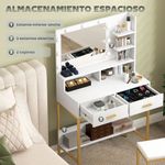 Tocador-Aura-Homcom-2-cajones---espejo-LED---taburete-blanco-dorado-
