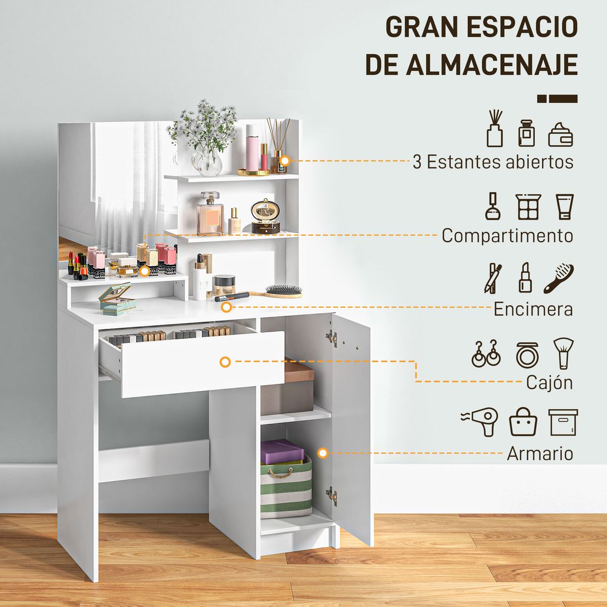 Tocador-Nawa-Homcom-espejo---3-estantes--1-cajon---1-armario-blanco-132x80x40-cm-
