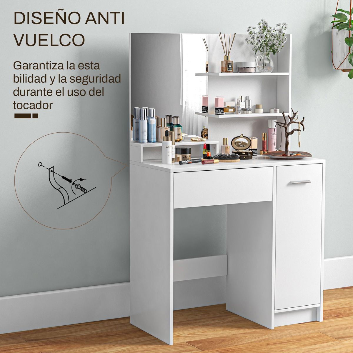 Tocador-Nawa-Homcom-espejo---3-estantes--1-cajon---1-armario-blanco-132x80x40-cm-
