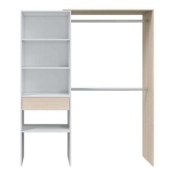 Vestidor-Hera-2-barras---4-estantes---cajon-roble-blanco-187x158x40-cm