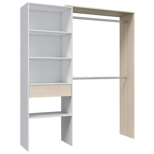 Vestidor-Hera-2-barras---4-estantes---cajon-roble-blanco-187x158x40-cm