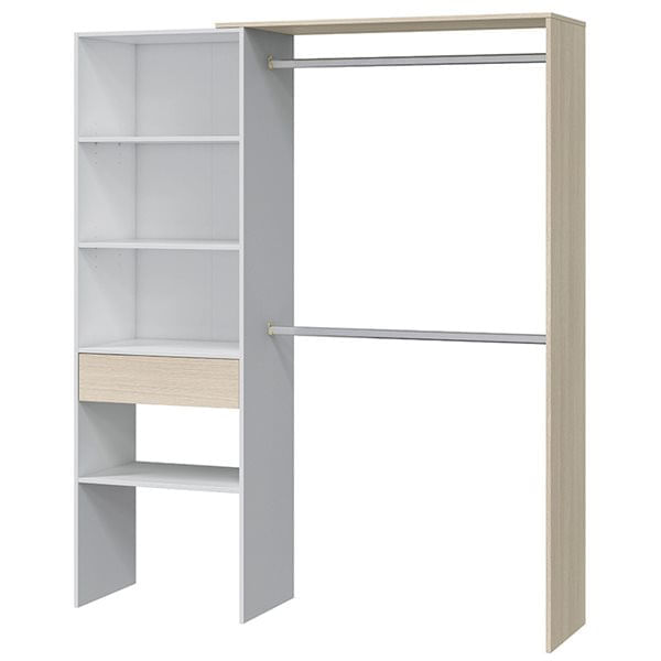 Vestidor-Hera-2-barras---4-estantes---cajon-roble-blanco-187x158x40-cm