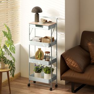 Carrito auxiliar Thila Homcom 3 estantes con cajón 117,5x45x29,5 cm