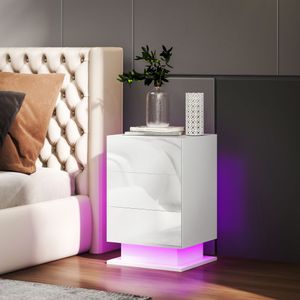 Mesita de noche Aura Homcom luz LED con 3 cajones blanco 60x40x35 cm