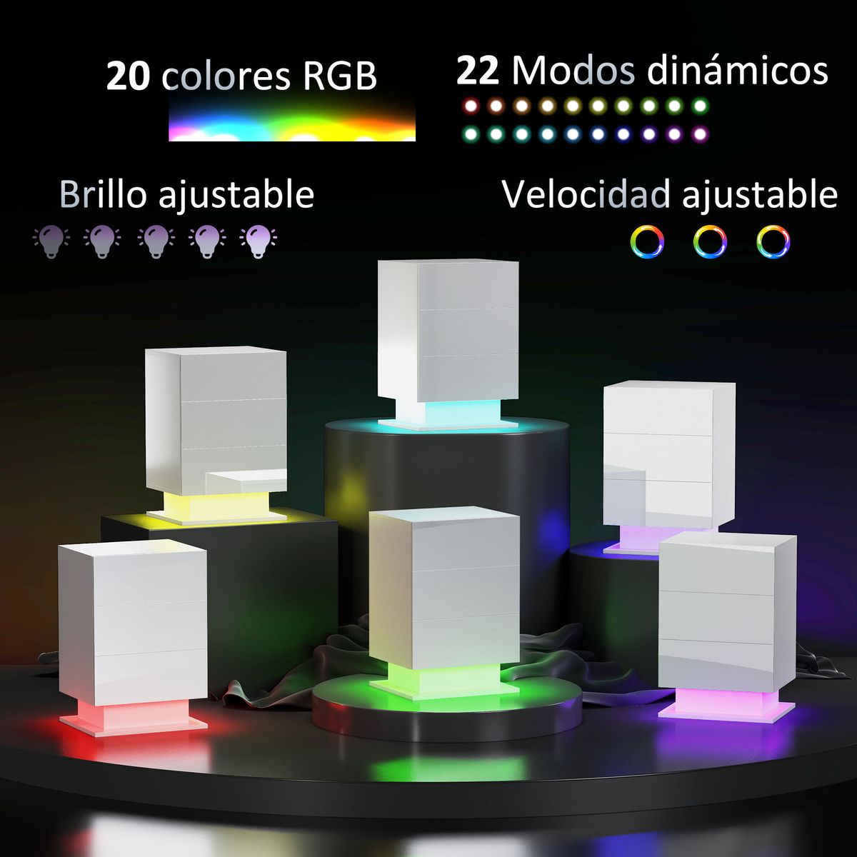 Mesita-de-noche-Aura-Homcom-luz-LED---3-cajones-blanco-60x40x35-cm