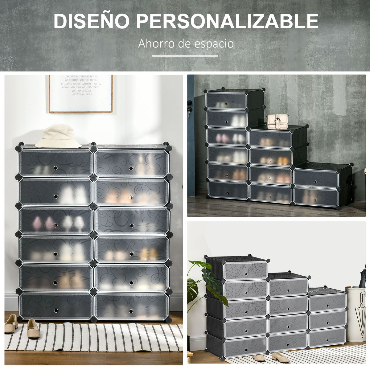 Organizador-modular-Genova-Homcom-12-cubos-personalizable-blanco-negro-108x94x37-cm-