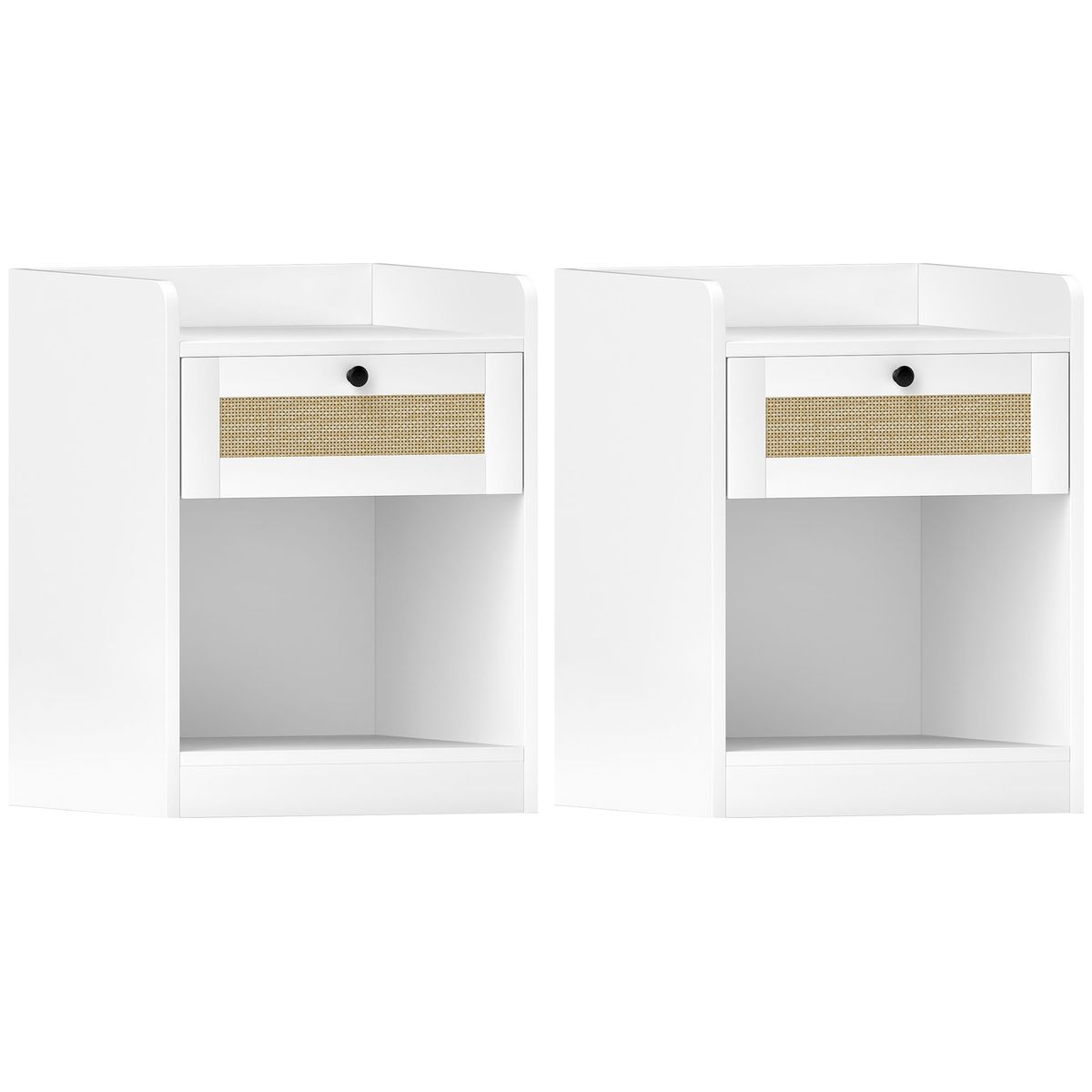 Pack-de-2-mesitas-de-noche-Boho-Homcom-cajon-con-frontal-de-ratan-blanco-53x40x40-cm