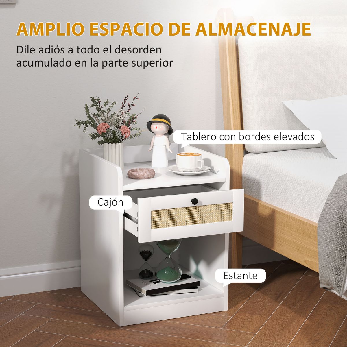 Pack-de-2-mesitas-de-noche-Boho-Homcom-cajon-con-frontal-de-ratan-blanco-53x40x40-cm