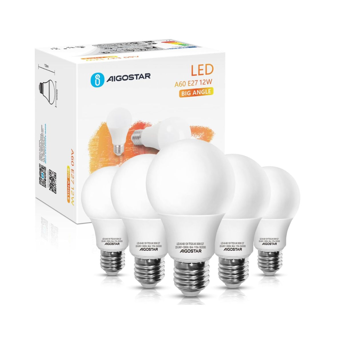 Bombilla-Aigostar-12W-LED-E27-A60-3000K-F