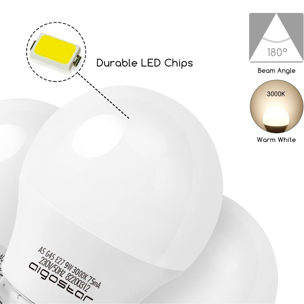 Bombilla-Aigostar-9W-LED-E27-3000K-