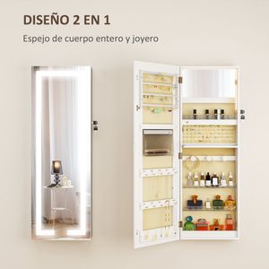 Espejo joyero Selene Homcom con luz LED blanco 118x44x16 cm