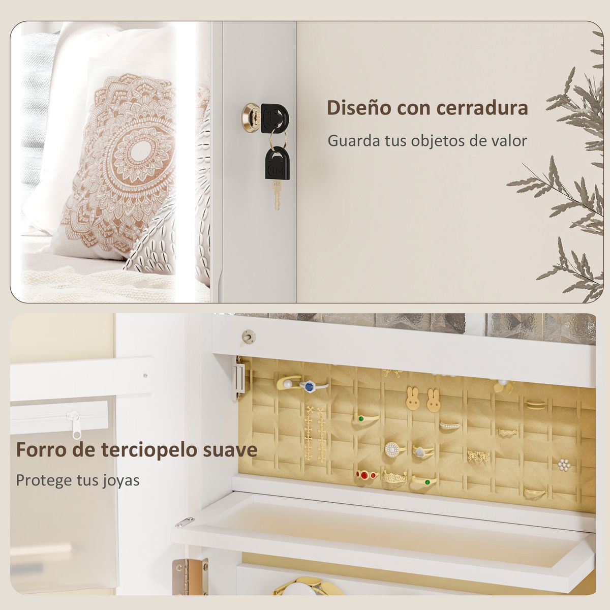 Espejo-de-pared-Selene-Homcom-joyero---luz-LED-blanco-118x44x16-cm
