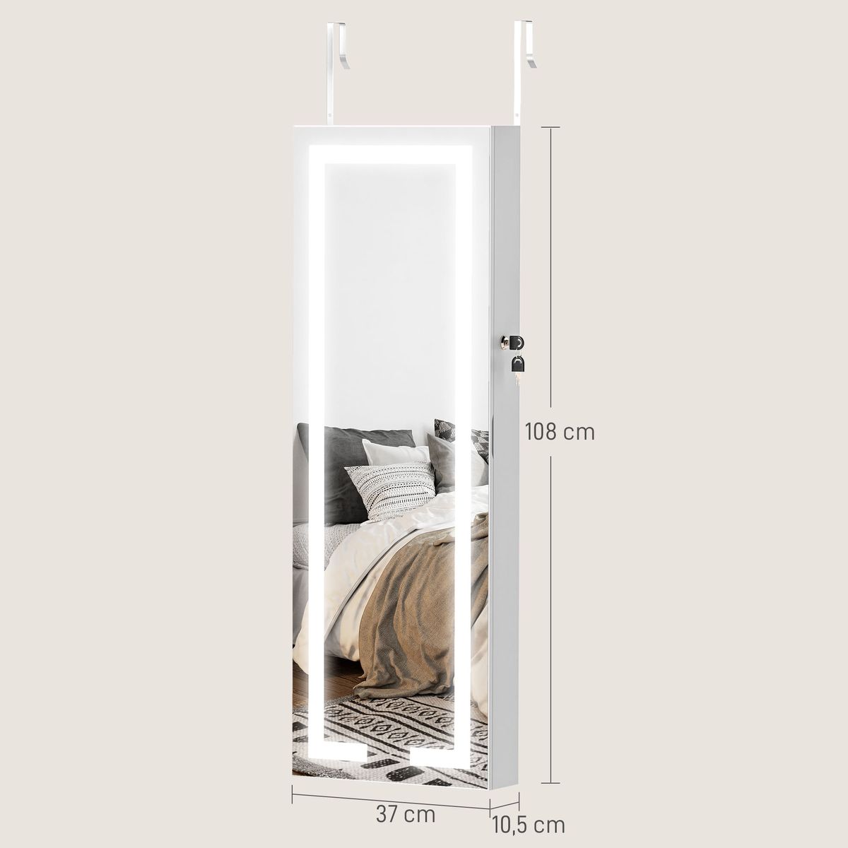 Espejo-de-pared-Selene-Homcom-joyero---luz-LED-blanco-118x44x16-cm