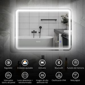 Espejo de baño Georgi Homcom luz LED + altavoz + antivaho 60x80 cm