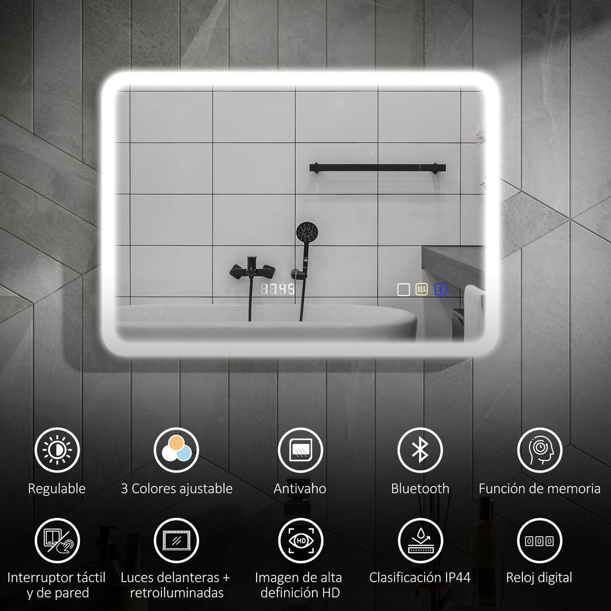 Espejo-de-baño-Glint-Homcom-luz-LED-50x70-cm