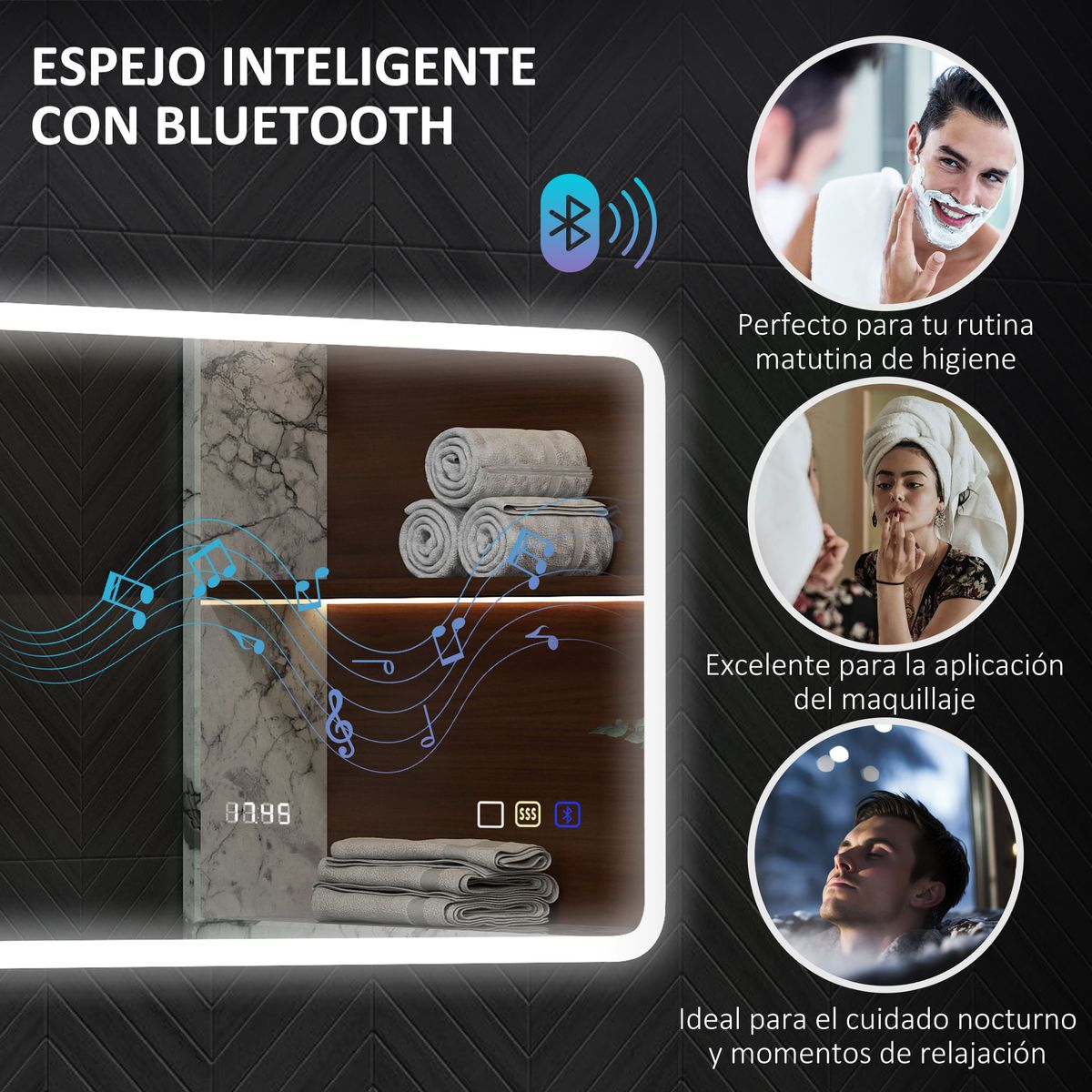 Espejo-de-baño-Glint-Homcom-luz-LED-50x70-cm