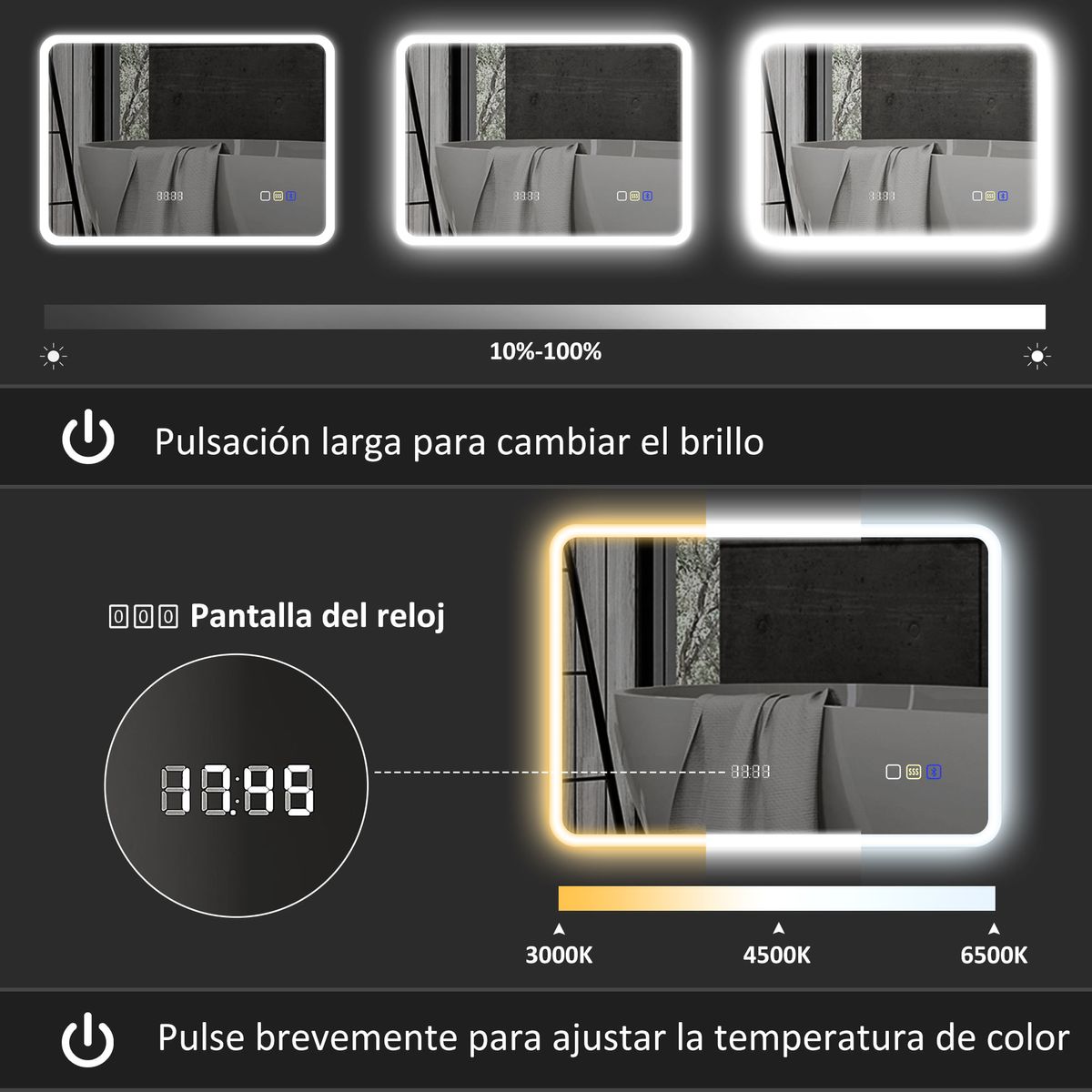 Espejo-de-baño-Glint-Homcom-luz-LED-50x70-cm