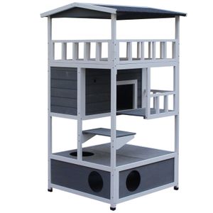 Caseta para gatos Jerry PawHut 3 niveles blanco/gris 140x78x76 cm
