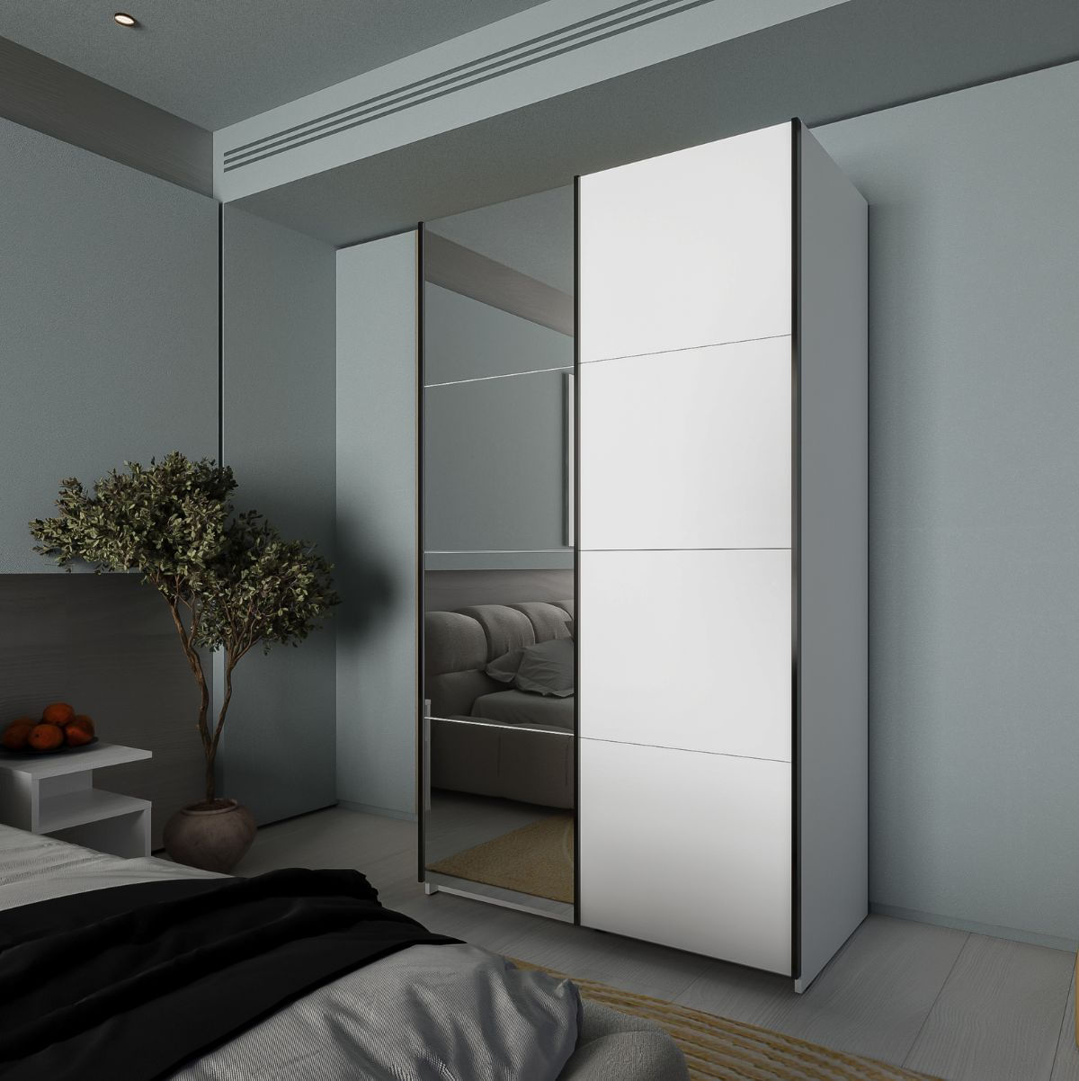 Armario-Zegna-2-puertas-correderas-con-espejo-blanco-2045x120x611-cm-ambientada