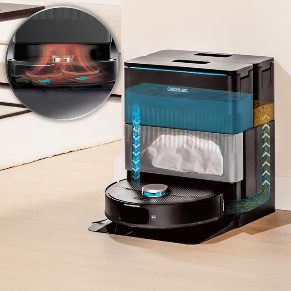 Robot-aspirador-Cecotec-Conga-X70-15000Pa-4-en-1-base-autovaciado-WiFi-negro-base