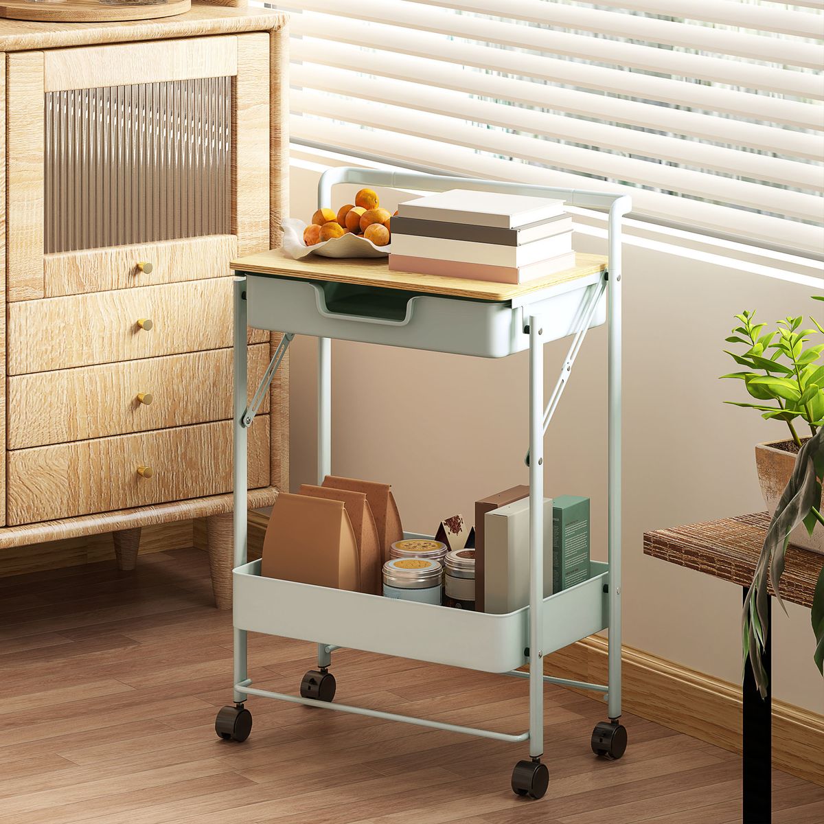 Carrito-auxiliar-Marcela-Homcom-2-niveles-turquesa-68x45x295-cm-