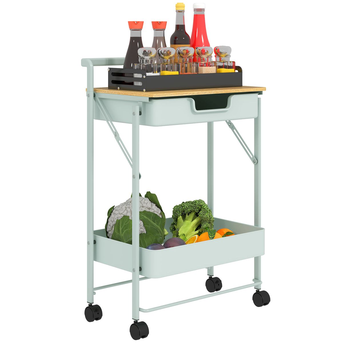 Carrito-auxiliar-Marcela-Homcom-2-niveles-turquesa-68x45x295-cm-