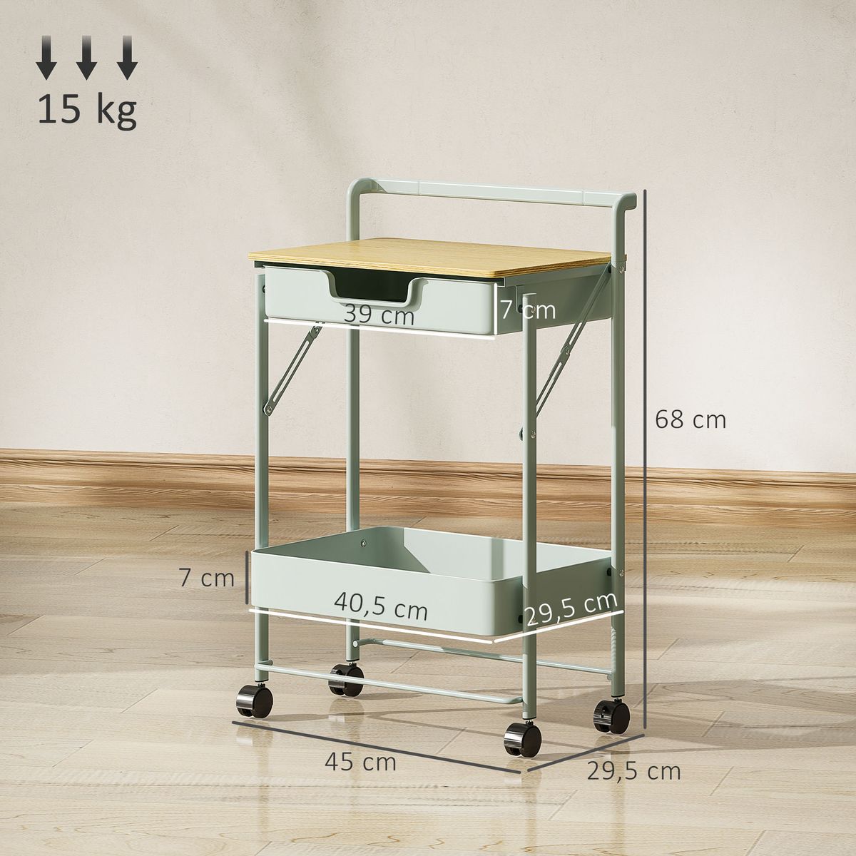 Carrito-auxiliar-Marcela-Homcom-2-niveles-turquesa-68x45x295-cm-