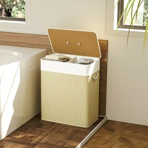 Cesto para ropa sucia Jodie Homcom 100L 2 cestas + tapa marrón 63x52x32 cm